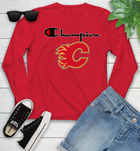 NHL Hockey Calgary Flames Champion Shirt Youth Long Sleeve 9