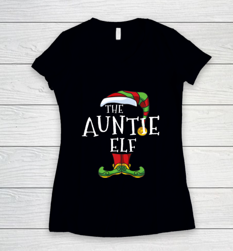 The Auntie Elf Family Matching Christmas Group Gift Pajama Women's V-Neck T-Shirt