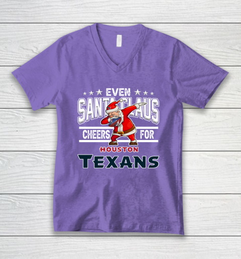 Houston Texans Even Santa Claus Cheers For Christmas NFL V-Neck T-Shirt 8