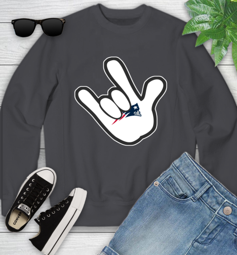 New England Patriots NFL Football Mickey Rock Hand Disney Youth Sweatshirt 6