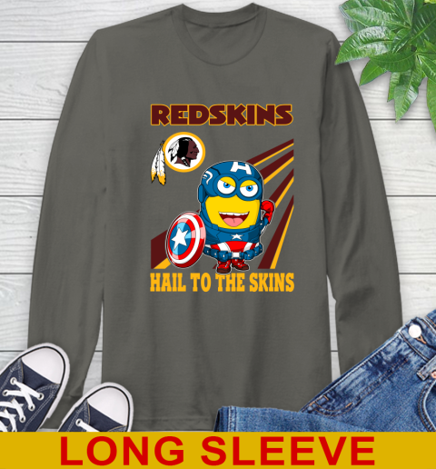 NFL Football Washington Redskins Captain America Marvel Avengers Minion Hail To The Skín Shirt Long Sleeve T-Shirt 10
