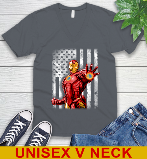Golden State Warriors NBA Basketball Iron Man Avengers American Flag Shirt V-Neck T-Shirt 4