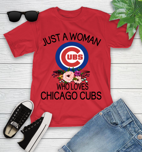 MLB Just A Woman Who Loves Chicago Cubs Baseball Sports Youth T-Shirt 8