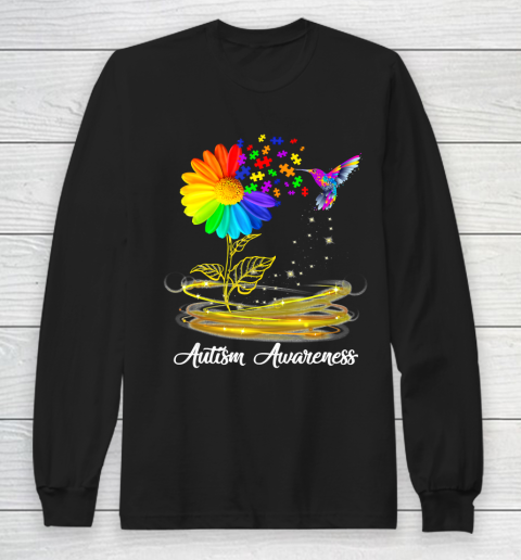 Autism Awareness Month Tshirt Hummingbird Sunflower Long Sleeve T-Shirt