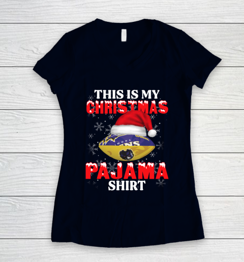 Baltimore Ravens This Is My Christmas Pajama Shirt NFL Women's V-Neck T-Shirt 2