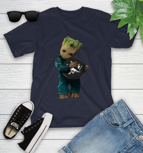 NHL Groot Guardians Of The Galaxy Hockey Sports San Jose Sharks Youth T-Shirt 3