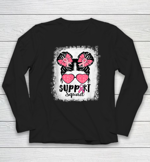 Bleached Pink Out Football Mom Messy Bun Pink Breast Cancer Long Sleeve T-Shirt