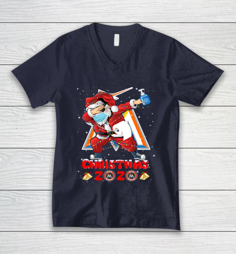 Miami Marlins Funny Santa Claus Dabbing Christmas 2020 MLB V-Neck T-Shirt 2