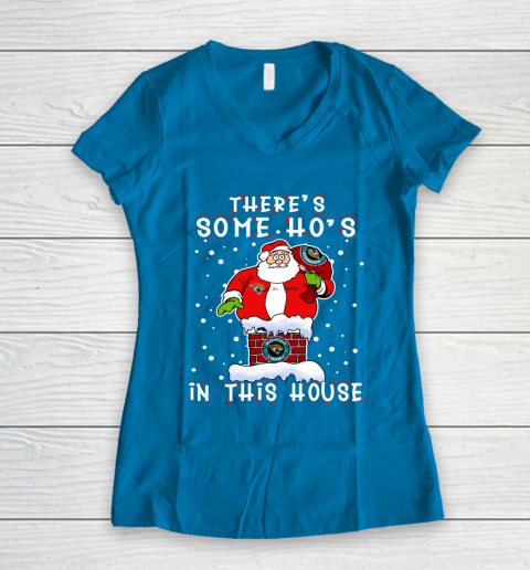 Jacksonville Jaguars Christmas There Is Some Hos In This House Santa Stuck In The Chimney NFL Women's V-Neck T-Shirt 5