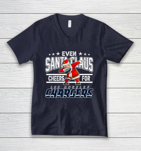 Los Angeles Chargers Even Santa Claus Cheers For Christmas NFL V-Neck T-Shirt 2
