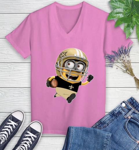 NFL New Orleans Saints Minions Disney Football Sports Women's V-Neck T-Shirt 14