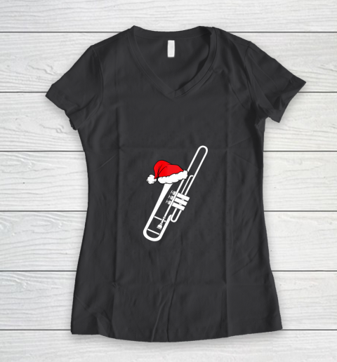 Christmas Gift Trombone Santa Trombone Funny Xmas Pajama Women's V-Neck T-Shirt - Image 7