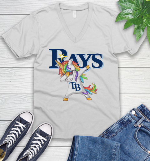 Tampa Bay Rays MLB Baseball Funny Unicorn Dabbing Sports V-Neck T-Shirt