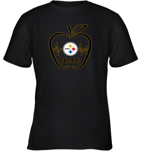 Apple Heartbeat Teacher Symbol Pittsburg Steelers Youth T-Shirt