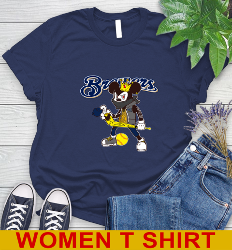 Milwaukee Brewers MLB Baseball Mickey Peace Sign Sports Women's T-Shirt - Image 13