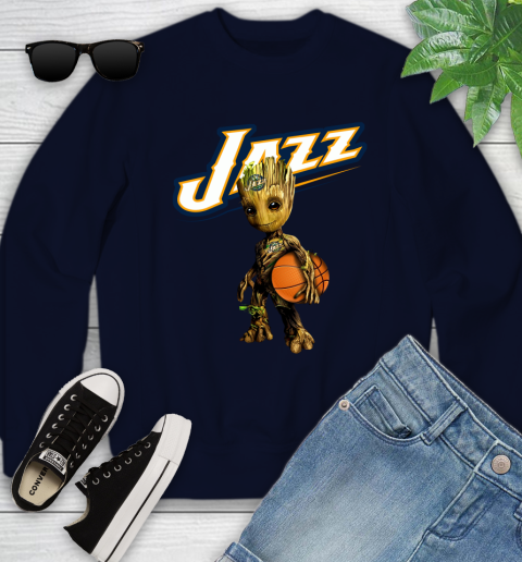 Utah Jazz NBA Basketball Groot Marvel Guardians Of The Galaxy Youth Sweatshirt 3