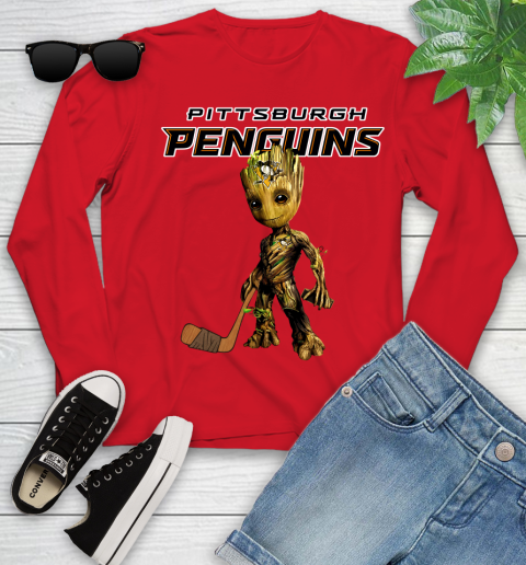 Pittsburgh Penguins NHL Hockey Groot Marvel Guardians Of The Galaxy Youth Long Sleeve 11