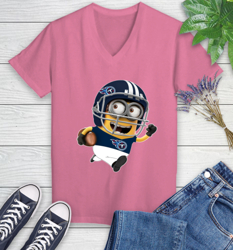 NFL Tennessee Titans Minions Disney Football Sports Women's V-Neck T-Shirt 13