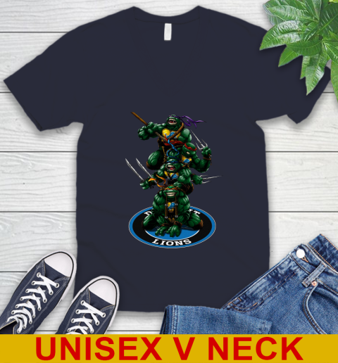 NFL Football Detroit Lions Teenage Mutant Ninja Turtles Shirt V-Neck T-Shirt 3