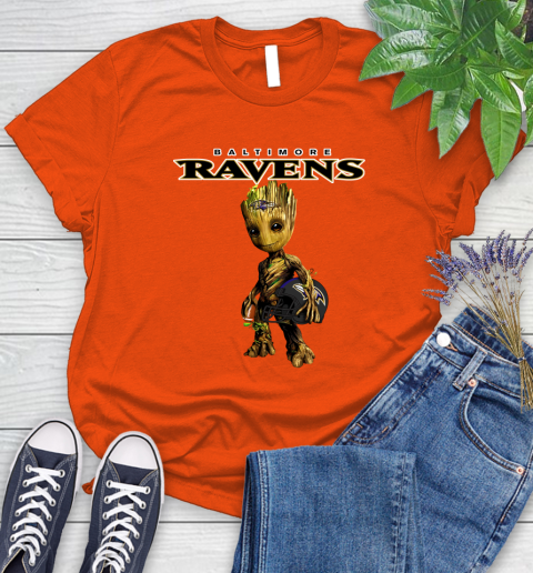 Baltimore Ravens NFL Football Groot Marvel Guardians Of The Galaxy Women's T-Shirt 4