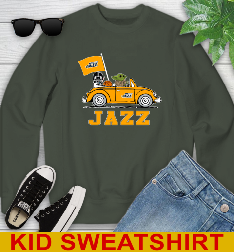 NBA Basketball Utah Jazz Darth Vader Baby Yoda Driving Star Wars Shirt Youth Sweatshirt 9