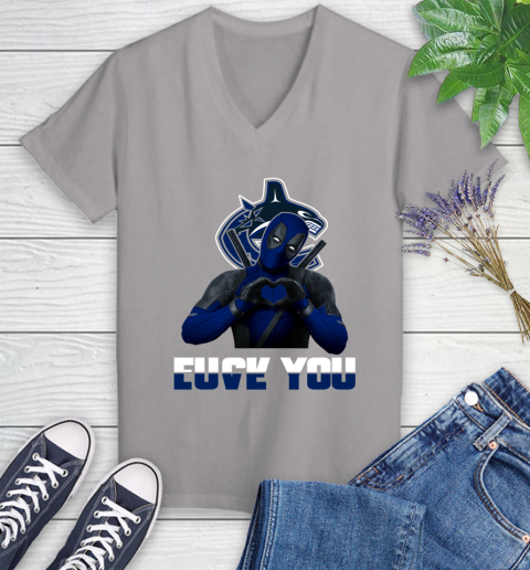 NHL Vancouver Canucks Deadpool Love You Fuck You Hockey Sports Women's V-Neck T-Shirt 4
