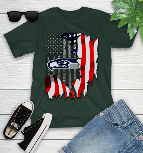 Seattle Seahawks NFL Football American Flag Youth T-Shirt 5