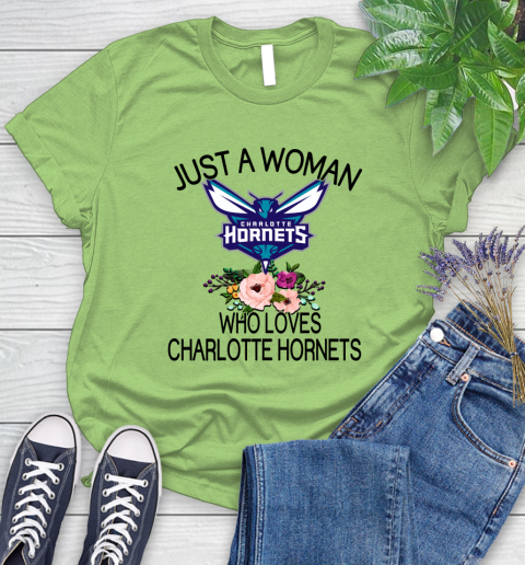 NBA Just A Woman Who Loves Charlotte Hornets Basketball Sports Women's T-Shirt 7