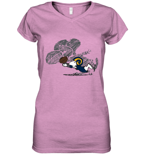 Los Angeles Rams Snoopy Plays The Football Game Women's V-Neck T-Shirt