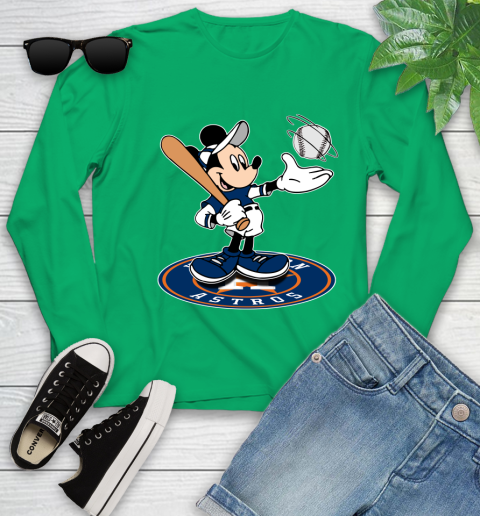 MLB Baseball Houston Astros Cheerful Mickey Disney Shirt Youth Long Sleeve 6