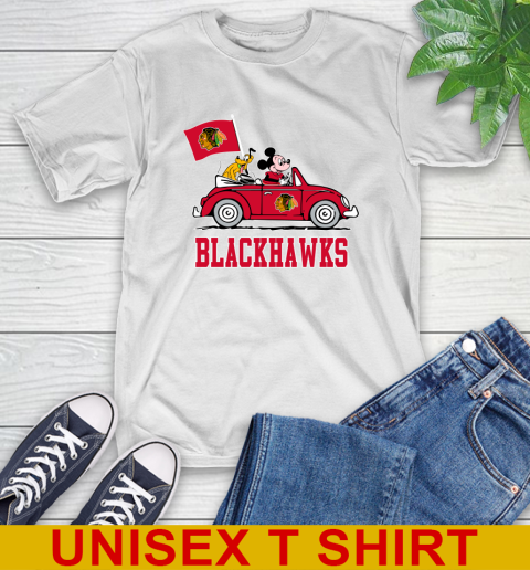NHL Hockey Chicago Blackhawks Pluto Mickey Driving Disney Shirt T-Shirt