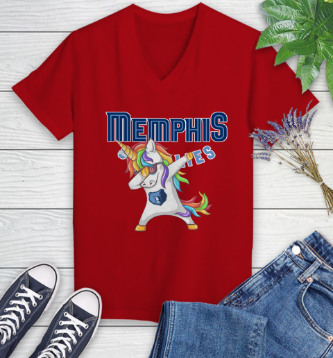 Memphis Grizzlies NBA Basketball Funny Unicorn Dabbing Sports Women's V-Neck T-Shirt 12