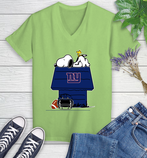 New York Giants NFL Football Snoopy Woodstock The Peanuts Movie Women's V-Neck T-Shirt 11