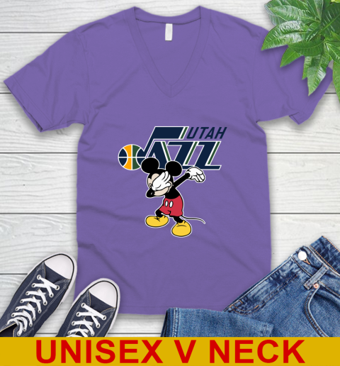 Utah Jazz NBA Basketball Dabbing Mickey Disney Sports V-Neck T-Shirt 9