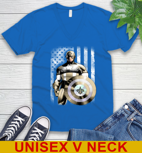 New Orleans Saints NFL Football Captain America Marvel Avengers American Flag Shirt V-Neck T-Shirt 5