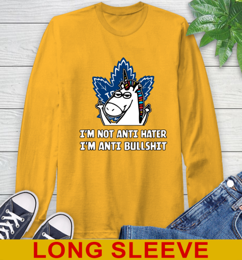 Toronto Maple Leafs NHL Hockey Unicorn I'm Not Anti Hater I'm Anti Bullshit Long Sleeve T-Shirt 3
