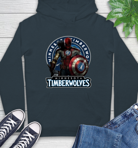 Minnesota Timberwolves NBA Basketball Captain America Thor Spider Man Hawkeye Avengers Hoodie 7