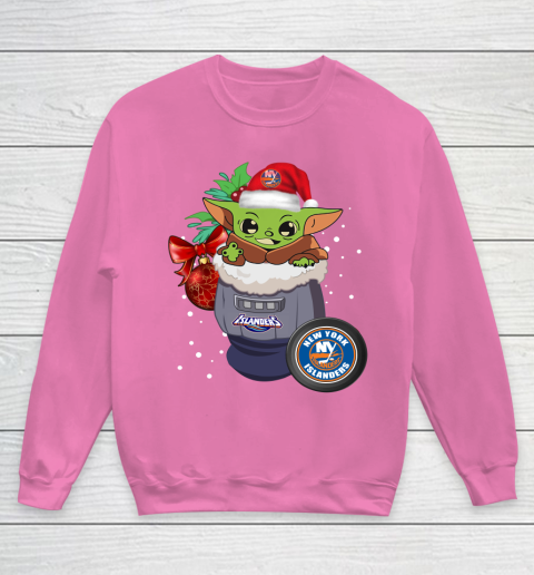New York Islanders Christmas Baby Yoda Star Wars Funny Happy NHL Youth Sweatshirt 7