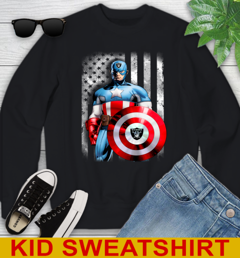 Oakland Raiders NFL Football Captain America Marvel Avengers American Flag Shirt Youth Sweatshirt