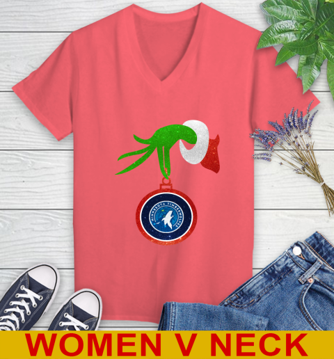 Minnesota Timberwolves Grinch Merry Christmas NBA Basketball Women's V-Neck T-Shirt 7