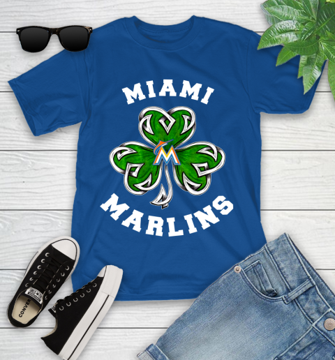 MLB Miami Marlins Three Leaf Clover St Patrick's Day Baseball Sports Youth T-Shirt 12