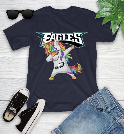 Philadelphia Eagles NFL Football Funny Unicorn Dabbing Sports Youth T-Shirt 3