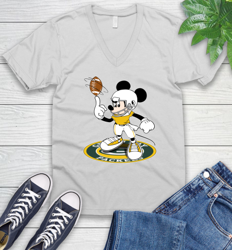 NFL Football Green Bay Packers Cheerful Mickey Disney Shirt V-Neck T-Shirt 2