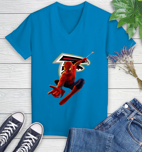 NFL Spider Man Avengers Endgame Football Atlanta Falcons Women's V-Neck T-Shirt 7