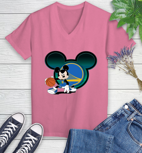 NBA Golden State Warriors Mickey Mouse Disney Basketball Women's V-Neck T-Shirt 13