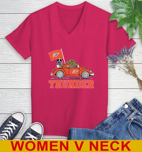 NBA Basketball Oklahoma City Thunder Darth Vader Baby Yoda Driving Star Wars Shirt Women's V-Neck T-Shirt 10