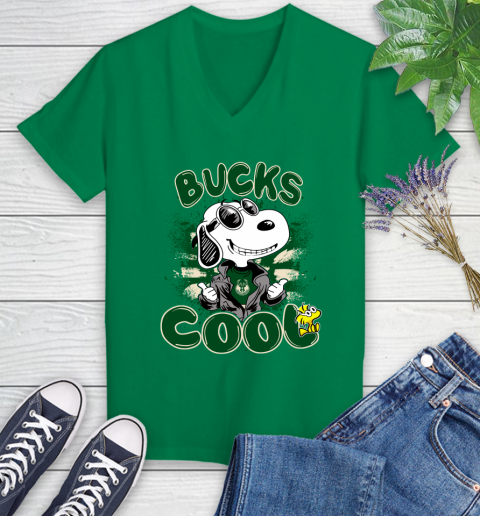 NBA Basketball Milwaukee Bucks Cool Snoopy Shirt Women's V-Neck T-Shirt 4