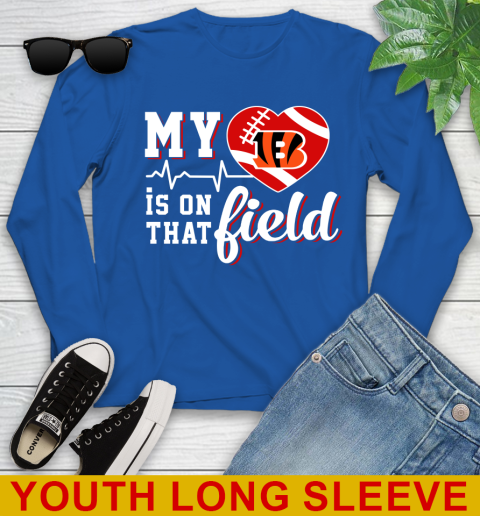 NFL My Heart Is On That Field Football Sports Cincinnati Bengals Youth Long Sleeve 10