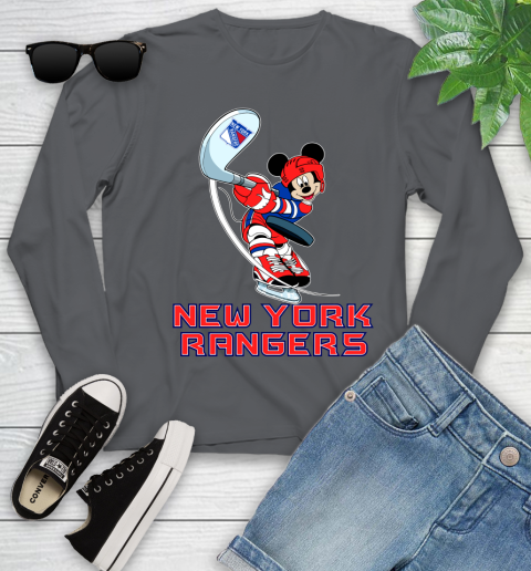NHL Hockey New York Rangers Cheerful Mickey Mouse Shirt Youth Long Sleeve 8