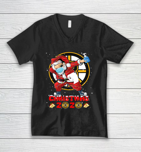 Boston Bruins Funny Santa Claus Dabbing Christmas 2020 NHL V-Neck T-Shirt